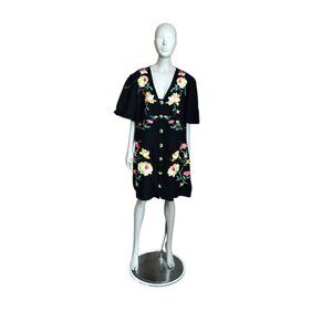 ASOS Black Flower Embroidered Short Sleeve Dress
